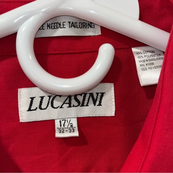 Lucasini Men's Shirt 17.5 32-33 L/S Hidden Button Up American flag stars red - Picture 2 of 5